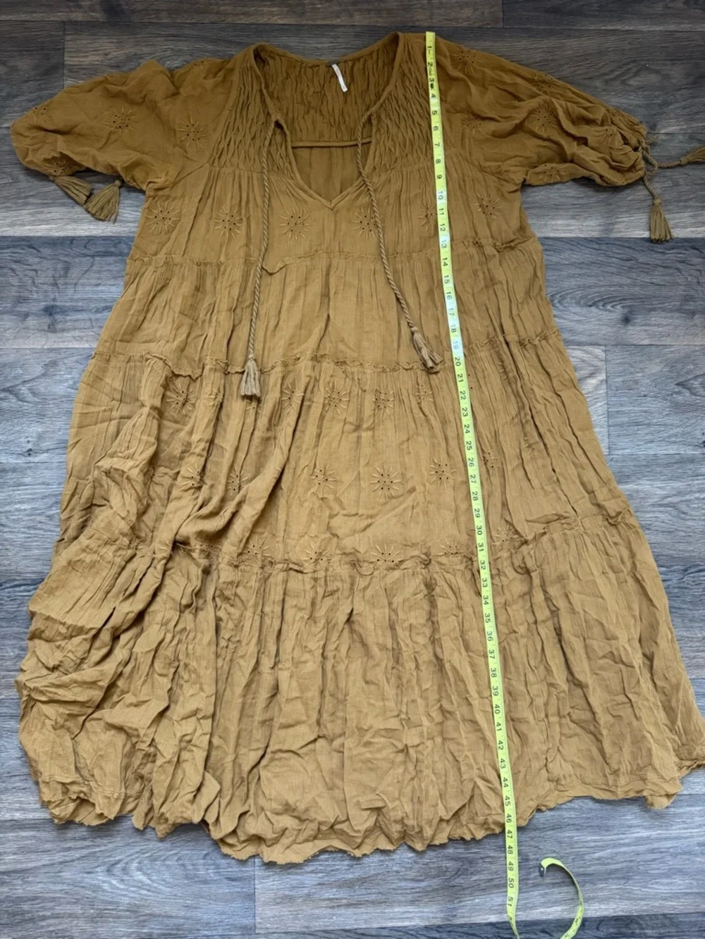 Free People Celestial Skies Tuscan Fields Midi Dress Cotton Bohemian Tiered M - Picture 7 of 9